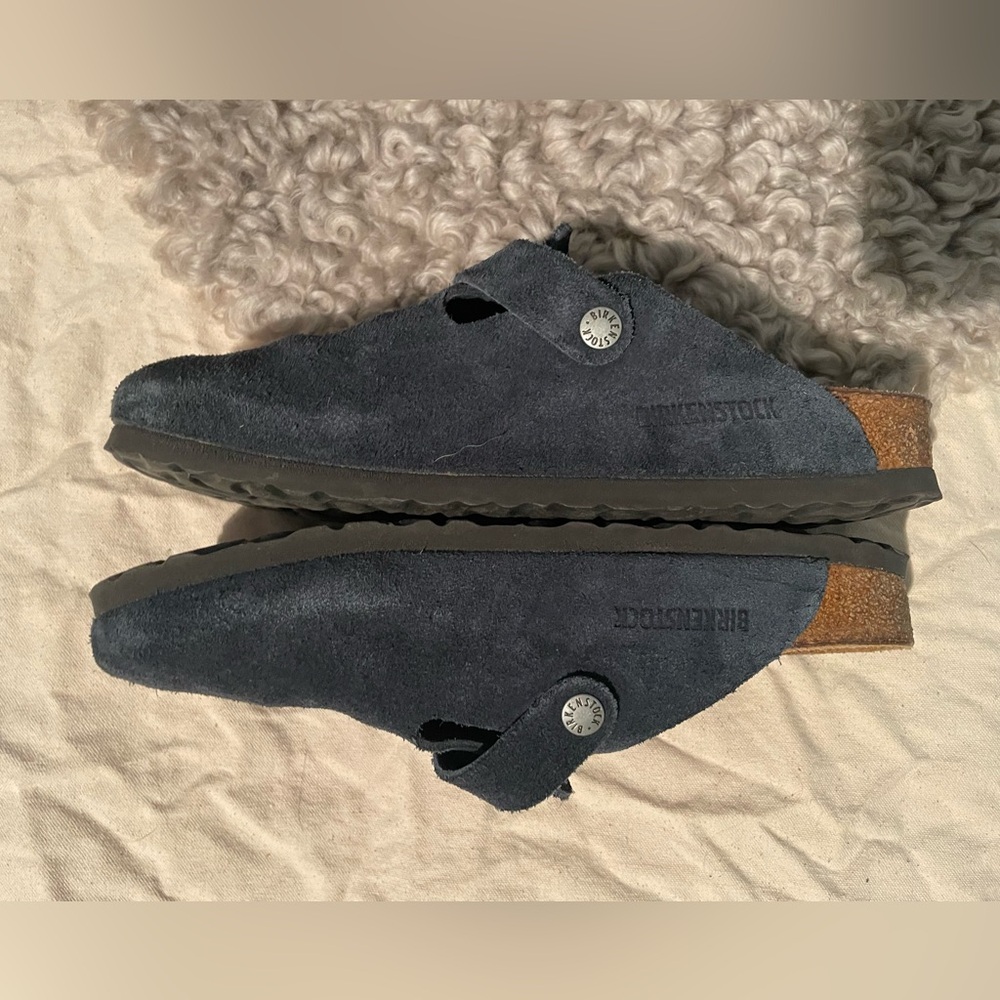 Birkenstock Boston Unisex Navy Suede Soft Footbed Slip-Ons Comfort Shoes sz 40 - Picture 4 of 9